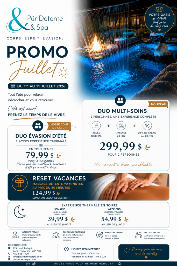 Promotion en Vigueur Promo Juillet 2026 Pür Détente et Spa